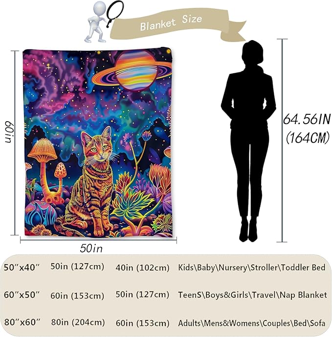 Cat Blanket - Ultra Soft, Fluffy, Lightweight Flannel Throw Blankets for Couch, Bed, Travel, Outdoor - Cozy, Fuzzy Home Decor, for Adults Kids Women Boys Girls, All Season 50×40 in