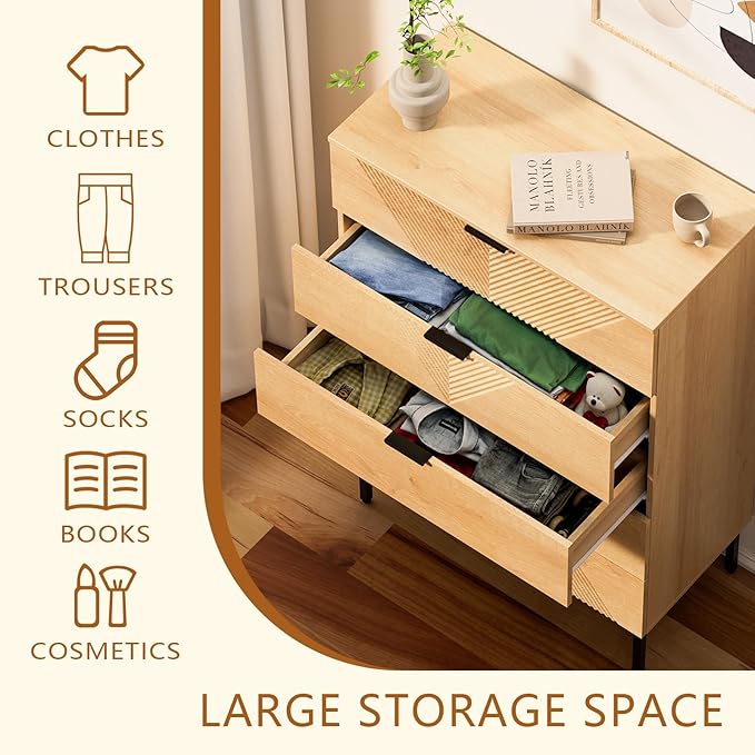 5 Drawer Dresser for Bedroom Set of 2, Fluted Tall Dresser for Closet, Wooden Chest of Drawers for Living Room, Hallway (2, White Oak)