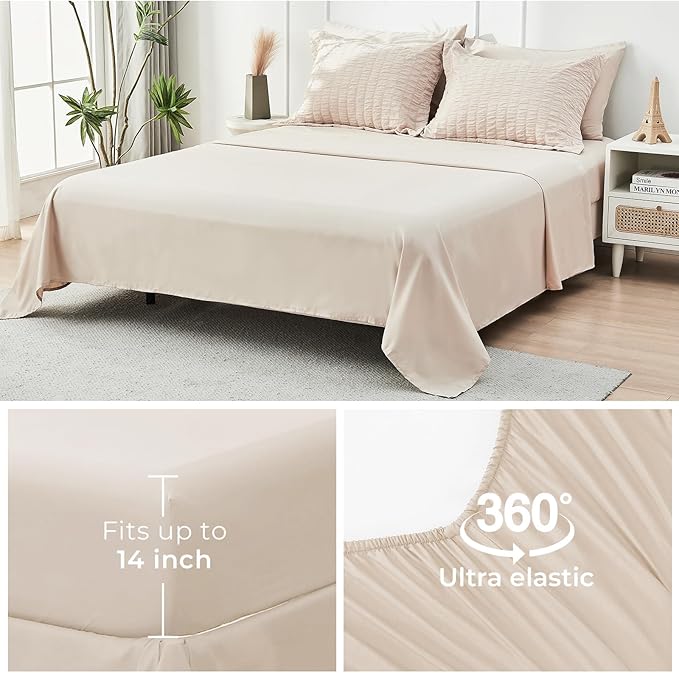 HYMOKEGE Beige Queen Comforter Set Seersucker 7 Pieces, All Season Luxury Bed in a Bag for Bedroom, Bedding Set with Comforters, Sheets, Pillowcases & Shams