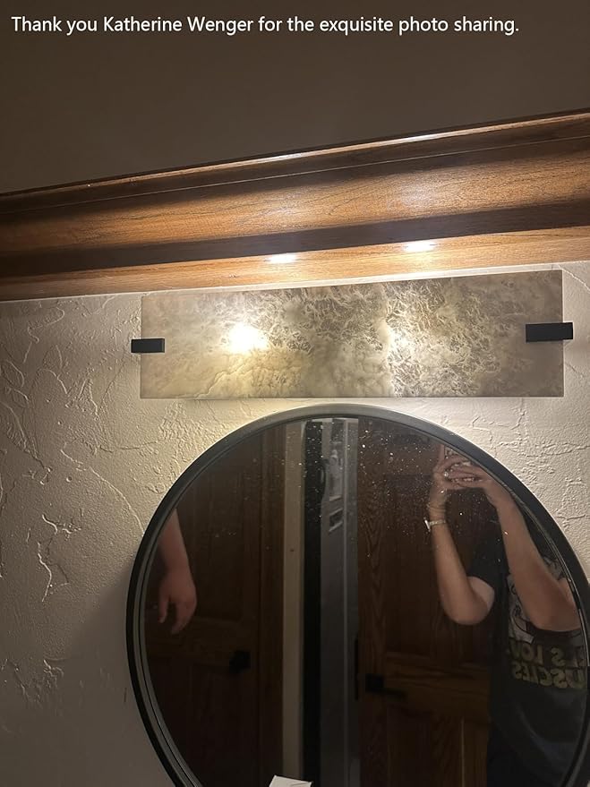 2 Pack 2 Light 20.7" Natural Square Alabaster Marble Bathroom Wall Sconce Modern Concise Style Wall Light Fixture,Black Finish for Bedroom Hallway Bedside