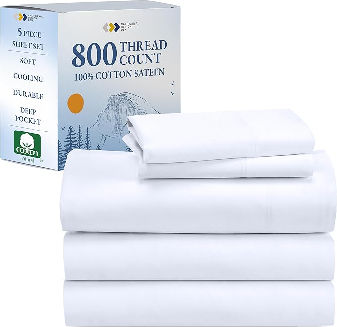 California Design Den Split King Sheets Sets for Adjustable Bed - Buttery Soft 800 Thread Count, 100% Cotton Sateen - Beats Fake Egyptian Claims, Durable Bedding Set (White)