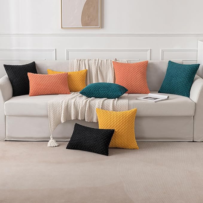 MIULEE Throw Pillow Covers Soft Corduroy Decorative Set of 2 Boho Striped Pillow Covers Pillowcases Farmhouse Home Decor for Couch Bed Sofa Living Room 20x20 Inch Teal Blue