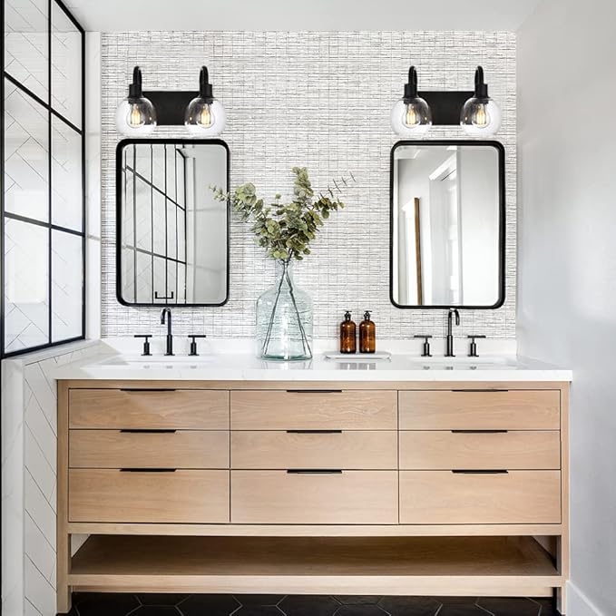 Bathroom Vanity Light with Globe Seeded Glass 2-Lights Industrial Black Wall Sconce Lighting for Foyer Hallway