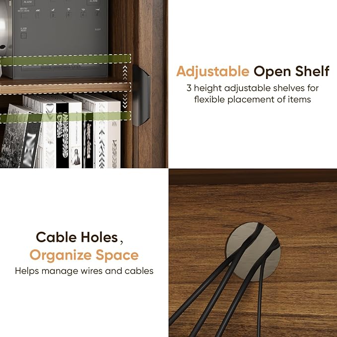 63" Walnut Fluted TV Stand with 2 Cabinets and Adjustable Shelf, Media Console Fits 30" to 70" TV for Living Room, Mid Century Modern Entertainment Center for Bedroom