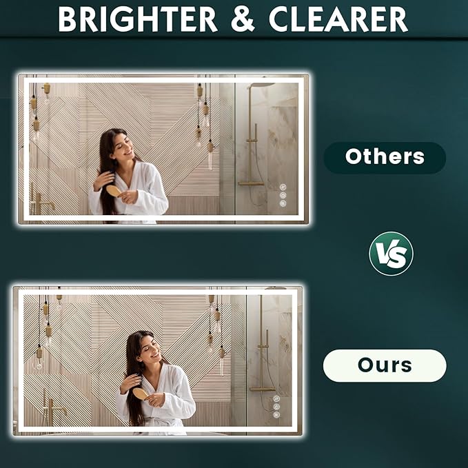 LED Mirror for Bathroom 36"x 72" with Frontlit and Backlit, Anti-Fog Mirror with Lights, Stepless 3 Colors Temperature & Dimmable Bathroom Mirror, Memory Tempered Glass Mirror for Bathroom