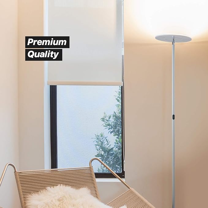 Brightech Sky Flux Dimmable LED Floor Lamp – Super Bright Floor Lamp for Living Room and Offices – Torchiere Standing Lamp with 3 Light Options, Tall Lamp for Bedroom Reading and More - White