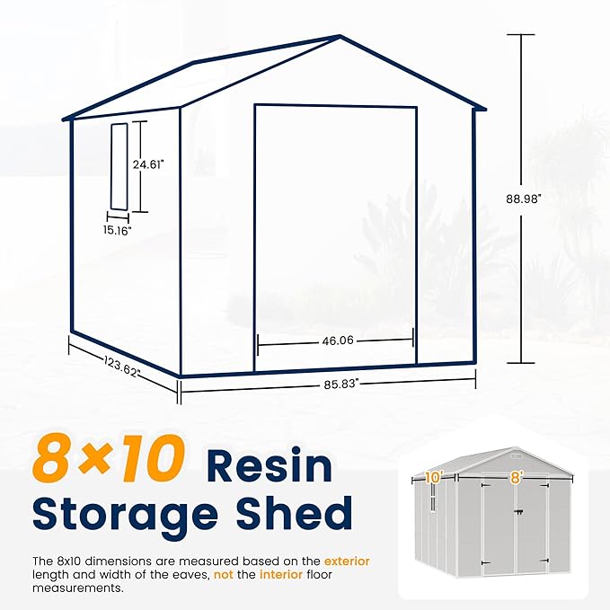 UDPATIO Outdoor Storage Shed 8 x 10 FT, Resin Garden Sheds with Floor Plastic Patio Outdoor Storage with Lockable Door for Tool, Bike, Garbage Sandstone