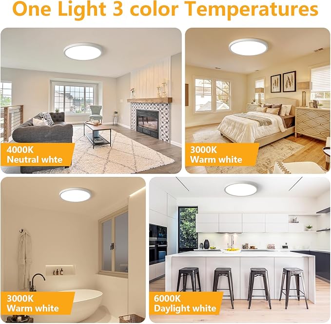 Led Flush Mount Ceiling Light,9 Inch 18w 1860lm,3000k/4000k/6000k 3CCT Selectable, Round Modern Flat Panel Super Slim Led Ceiling Light,for Living Dining Kitchen Bedroom Room (6Pack-White)