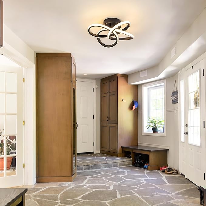 Modern Ceiling Light, 36W LED Dimmable Ceiling Light with Remote Control, 3000-6000K Color Temperature Changing, Balck Small Chandelier for Bedroom, Entryway, Hallway, Kitchen