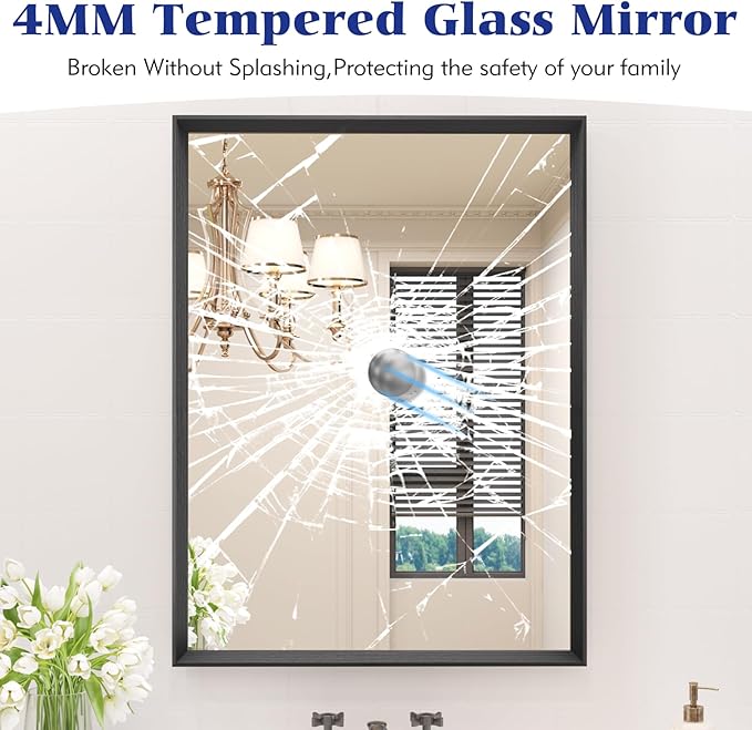 Bathroom Vanity Mirror 24x32 Inch, Matte Black Rectangle Bathroom Mirror, Anti-Rust, 4MM Tempered Glass, Wall-Mounted Mirror, Hangs Horizontally or Vertically for Bathroom & Bedroom