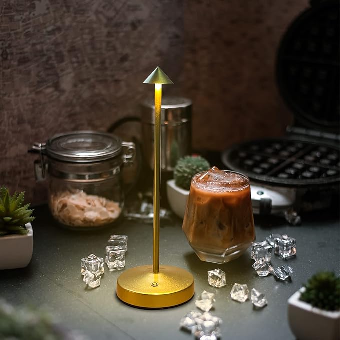 Rechargeable Cordless Lamps,3000mAh Battery Operated Table Lamp,Portable LED Touch 2 Levels Brightness Dimmable Bar Lamp,Battery Powered Lamps for Bars,Restaurant,Living Room(2 Pack,Gold)