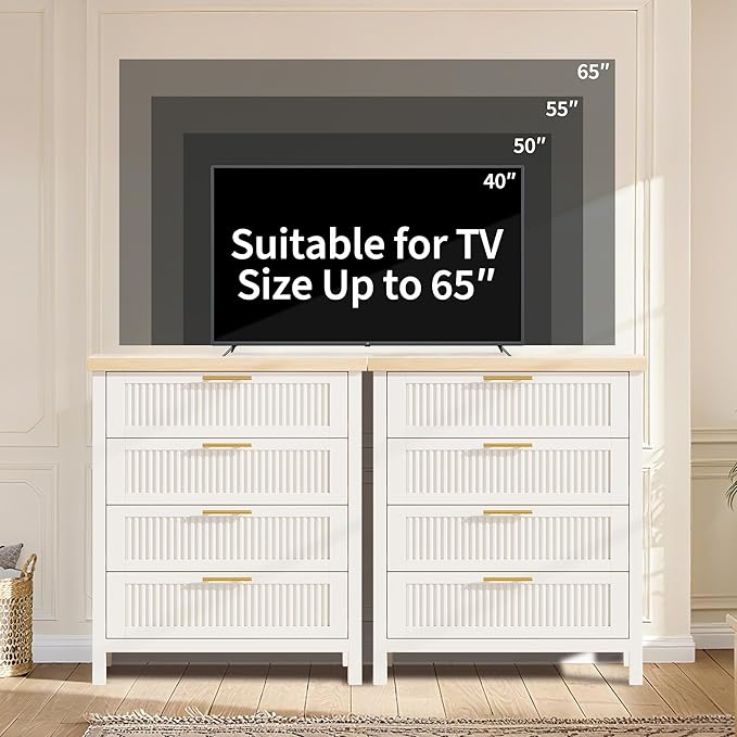 GarveeHome Fluted 4 Drawers Dresser for Bedroom, 35.4 in Tall Chest of Dressers for Closet, 4 Fluted Drawers with Metal Handle, Large Clothes Storage Cabinet for Bedroom, Nursery, Living Room, White