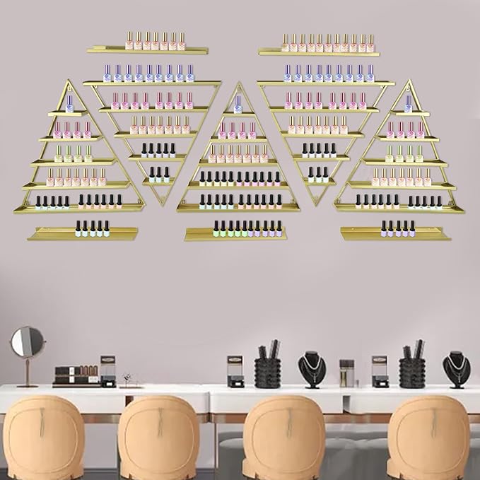 10PCS Triangular Nail Polish Racks, Metal Wall-Mounted Display Rack for Nail Polish Bottles, Lipstick Perfume Wall Shelf Essential Oil Organizer for Home Spa Nail Salon Shop