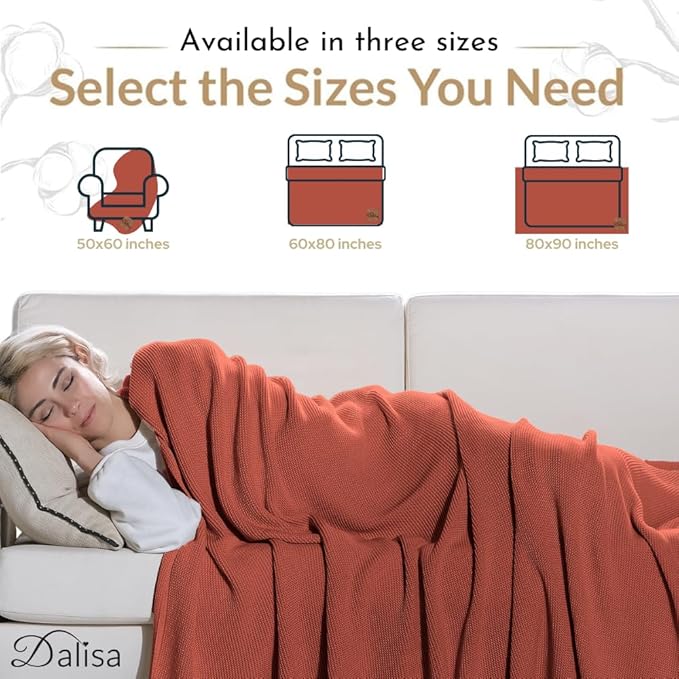 Dalisa 100% Organic Turkish Cotton Throw Blanket - GOTS Certified, Cozy - Perfect for Couch, Bed, and Home Decor - Boho Vintage Knit Alina (Amber Glow, 60x80)