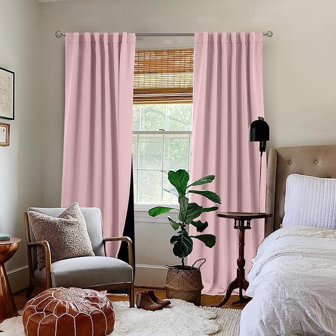 BGment Pink Full Blackout Curtains with Thermal Insulation Liner Curtains 108 Inches Long, Rod Pocket and Back Tab Double Layer Room Darkening Window Curtain for Bedroom(52 x 108 Inch, 2 Panels, Pink)