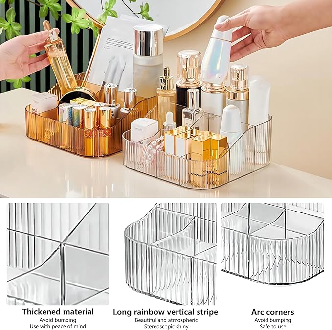 DASITON Large Capacity Makeup Brush Holder,8 Slot Makeup Brush Cup,Vintage striped Make Up Brush Holder,for Vanity Decor,Bathroom Countertops,Desk Storage Container,Cosmetic Display cases(Clear-XL)