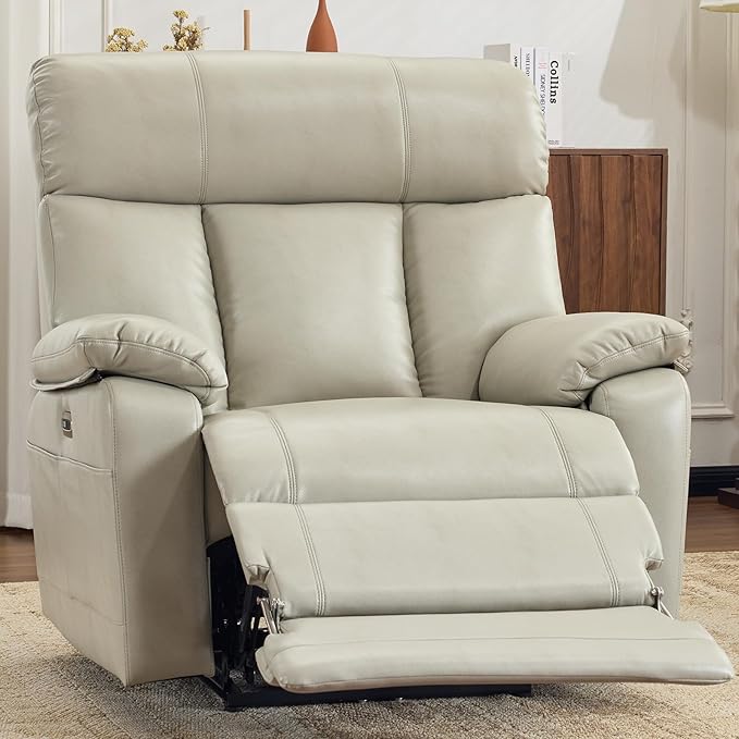 AEDI 450lbs Power Recliner Chair for Big and Tall Adults Oversized Electric Reclining Sofa for Living Room,Extra Wide 27.5” Seat,Extended Footrest,USB Charging(Faux Leather,Gray)