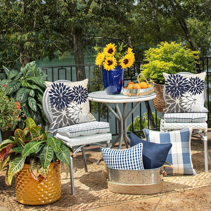 DFXSZ Outdoor Throw Pillow Covers 18x18 Inch Set of 2 Waterproof Spring Summer Geometric Elegant Navy White Outdoor Pillow Covers for Patio Funiture Garden Couch 158Z18