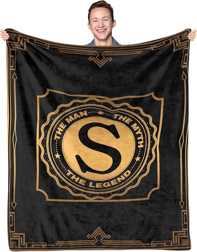 Happy Birthday Gifts for Men, Men Birthday Gifts for Dad Fathers Day, Blanket for Man, Throw Blanket for Him, Creative Gift for Dad, Grandpa and Uncle, Initial Letter S Blanket 50"x60"