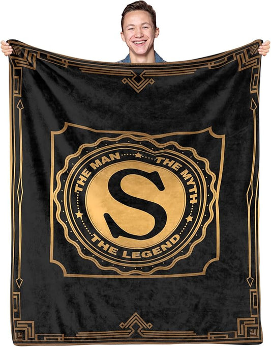 Happy Birthday Gifts for Men, Men Birthday Gifts for Dad Fathers Day, Blanket for Man, Throw Blanket for Him, Creative Gift for Dad, Grandpa and Uncle, Initial Letter S Blanket 50"x60"
