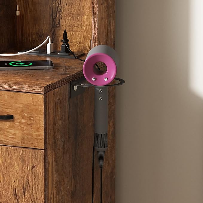 Vabches Makeup Vanity Desk with Lighted Mirror & Power Strip, Large Brown Vanity Table Set Rustic Farmhouse Style with Lots of Storage, 3 Lighting Modes, Brightness Adjustable, 45.2in (W)