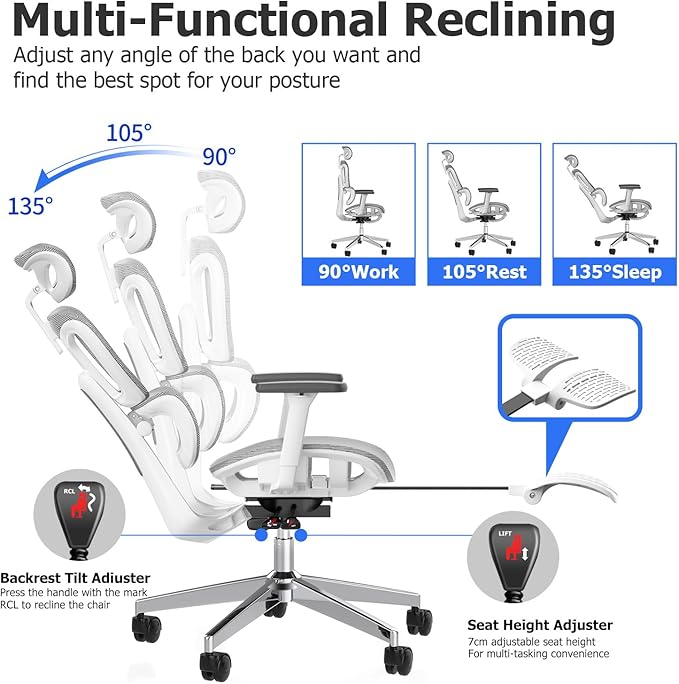 Ergonomic Mesh Office Chair with 3D Adjustable Armrest,High Back Desk Computer Chair Ergo3d Ergonomic with Wheels for Home & Office