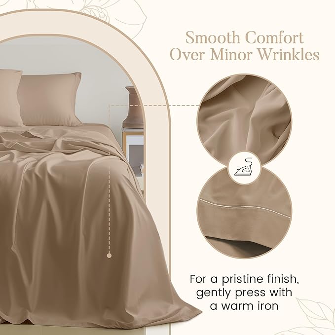 Deep Pocket Queen Sheets set, 100% Cotton Sheets Queen Size set, 800 Thread Count Soft & Durable 4 Piece Sheet & Pillowcase Sets, Sateen Weave Hotel Sheet Fits upto 17", No Pill Machine Wash- Taupe