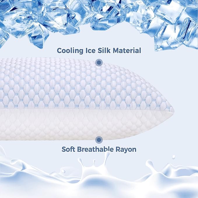 OSBED Cooling Adjustable Shredded Memory Foam Pillows Queen Size Set of 2 - Temperature-Regulating for All Sleepers with Dual Airflow Ventilation(CertiPUR-US & Hypoallergenic & Machine Washable)