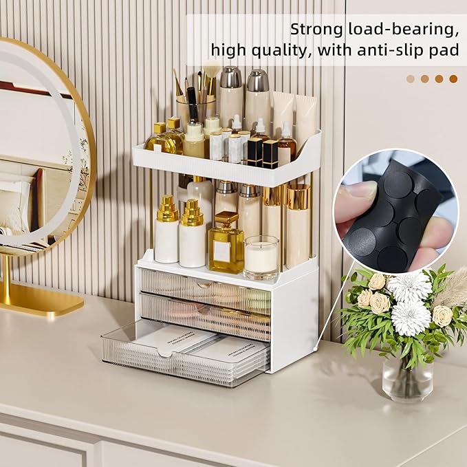 3 Drawers Bathroom Counter Organizer - 5 Tier Makeup Organizer, Versatile Perfume Organizer, Ideal for Bathroom Storage, Vanity, Large Skincare, Perfume, Present, Clear
