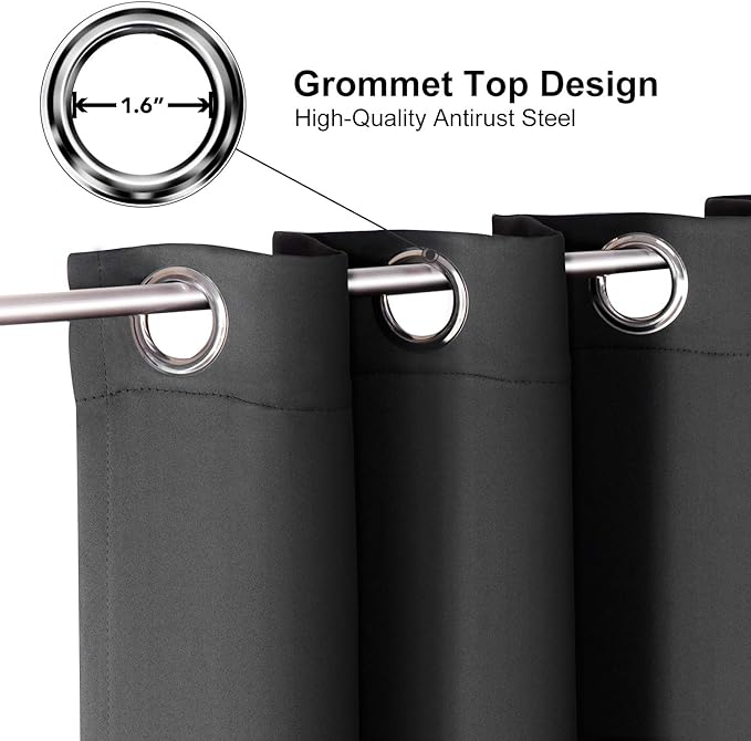ChrisDowa Grommet Room Darkening Curtains for Bedroom and Living Room - 2 Panels Set Thermal Insulated Blackout Curtains (Dark Grey, 52W x 45L)