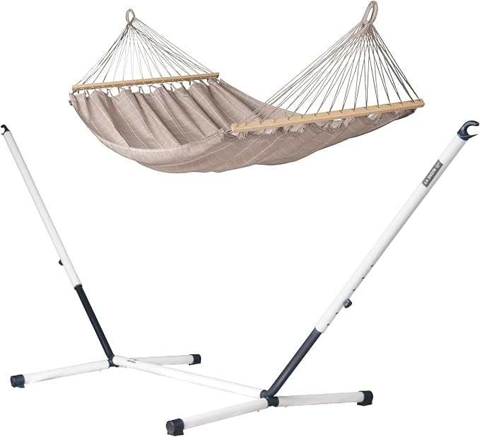 LA Siesta® Alisio Hammock with Spreader Bar & Nautico Stand, Portable Outdoor Hammock with Stand Heavy Duty, 2 Person Hammock with Stand for Outside Patio Porch - Max 355 Lbs, Almond