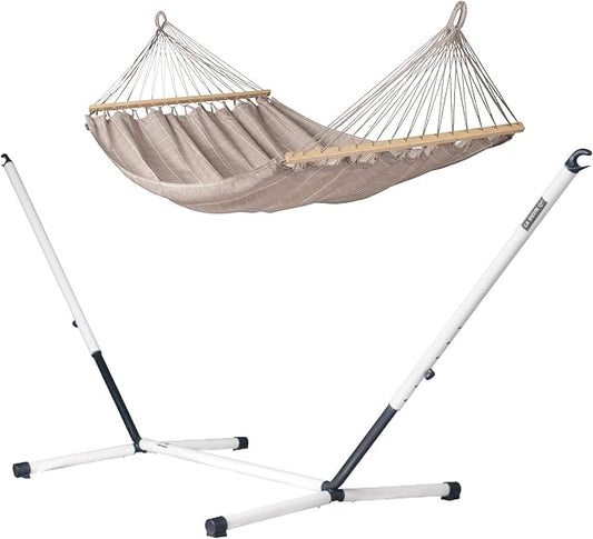 LA Siesta® Alisio Hammock with Spreader Bar & Nautico Stand, Portable Outdoor Hammock with Stand Heavy Duty, 2 Person Hammock with Stand for Outside Patio Porch - Max 355 Lbs, Almond