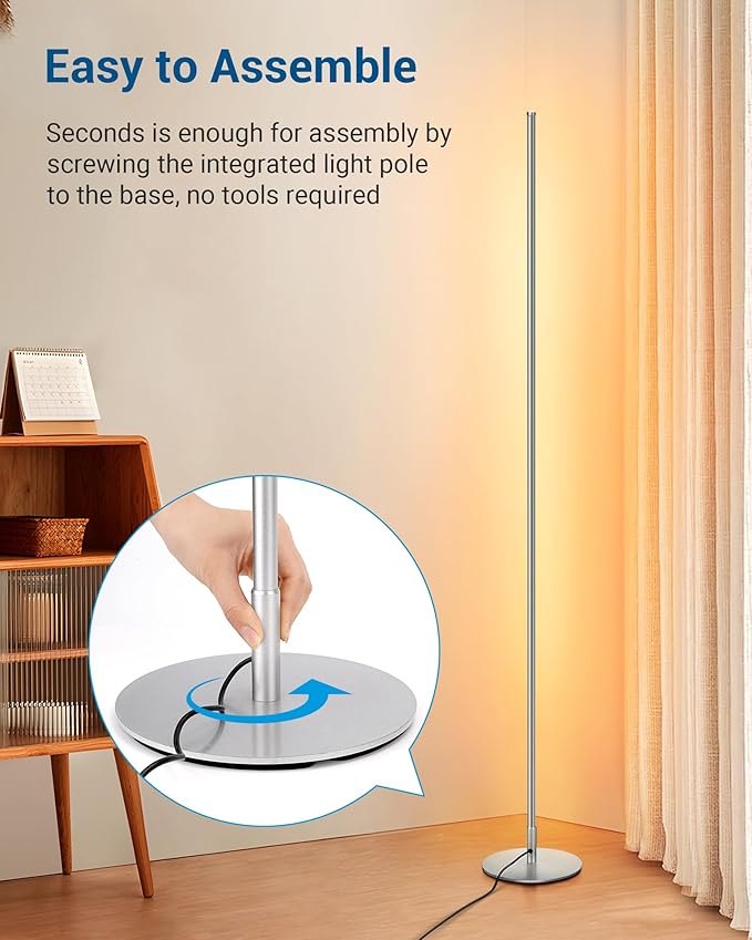 DEWENWILS Floor Lamp, Set of 2 LED Corner Light Works with Foot Switch, 1100 Lumen Dimmable Floor Lamp with 3000K Warm White, 57.5" Tall Standing Lamp for Living Room, Bedroom, Office (Silver)