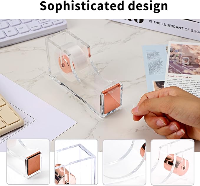 EOOUT Rose Gold Desk Accessories, Office Supplies and Accessories Set, Acrylic Stapler Set, Staple Remover, Phone Holder, Pen Holder, Scissor, Ruler, Transparent Tape