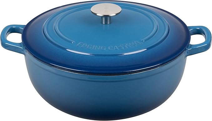Enameled Cast Iron Dutch Oven Pot with Lid for Sourdough Bread Baking, Bread Dutch Ovens, Cooking Pots, 5 Quart, Lake Blue
