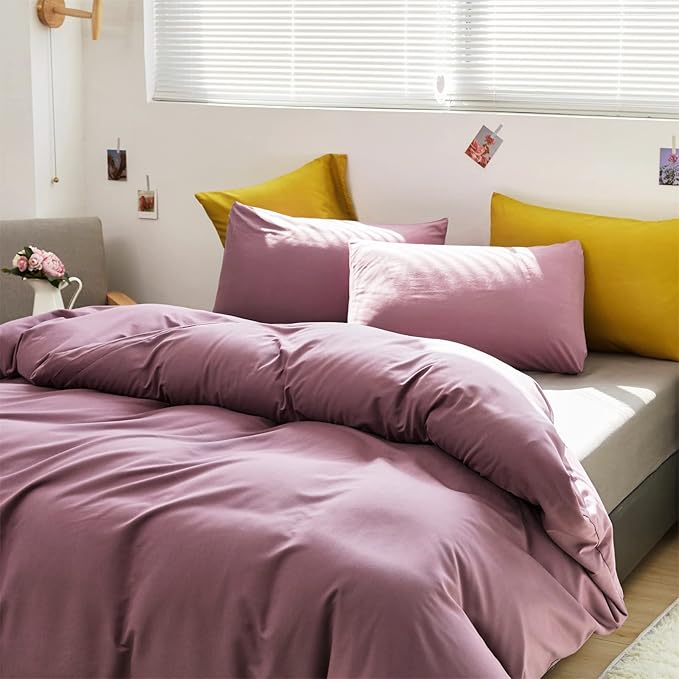 Luxlovery Purple Comforter Set Full Dusty Purple Bedding Comforter Set Modern Solid Lilac Soft Breathable Pale Mauve Blanket Quilts 3 Piece Bedding Set for Women Men Adults