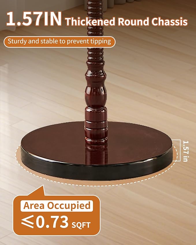 EZIVIEZ Wooden Coat Rack Stand, Solid Wood Freestanding Coat Rack, Vintage Coat Racks with 14 Hooks & Disc Base, Standing Coat Hanger Jacket Tree Stand for Office, Entryway, Hallway