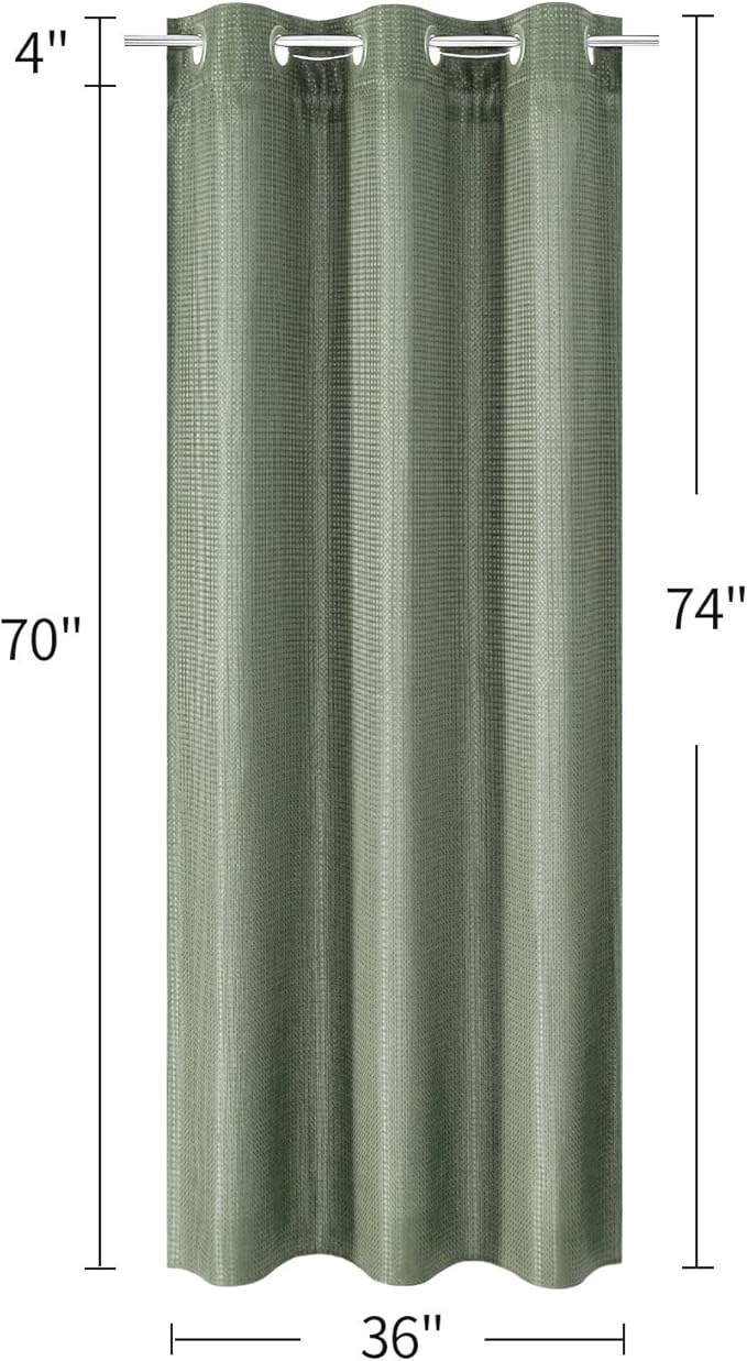 MitoVilla No Hooks Needed Small Stall Shower Curtain 36 x 74, Sage Green Waffle Half Size Narrow Waffle Weave Fabric Shower Curtain Set with Snap-in Liner for Modern Spa-Like Bathroom Decor