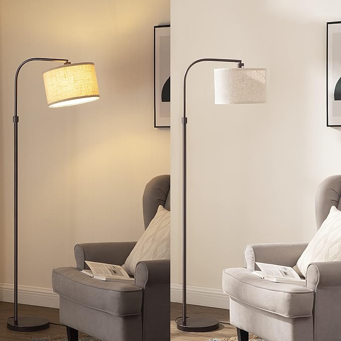 EDISHINE Arched Floor Lamps for Living Room, Standing Tall Arc Lamp with Adjustable Linen Shade, Minimalist Reading Light for Corner, Over Couch Arched Lamp for Bedroom, Office, Kids Room, Bronze