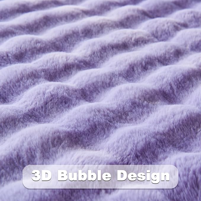 NEWCOSPLAY Faux Fur Twin Blanket Lavender Bubble Blanket Thick Warm Soft for Couch Sofa Bed 550GSM (Lavender, Twin(60"x80"))