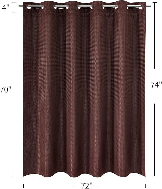 MitoVilla No Hooks Need Brown Waffle Shower Curtain with Snap-in Liner, Modern Waffle Weave Fabric Shower Curtains for Luxury Hotel Grade Spa-Like Bathroom Decor, Dark Brown, 72 x 74