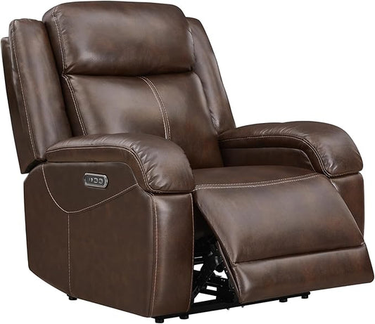 Watson & Whitely Genuine Leather Power Recliner Chairs for Adults, Wall Hugger RV Recliner with Power Headrest & Charging Ports, Electric Recliner Sofa Chair for Living Room, Dark Brown