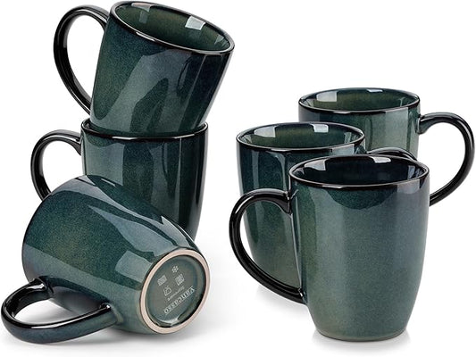 vancasso STARRY Ceramic Coffee Mug Set of 6, 12 Oz Tea Cups with Handle for Latte, Tea, Cappuccino, Milk, Cocoa, Microwave&Dishwasher Safe, Green
