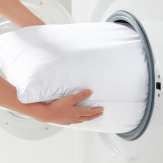 Serta Simply Clean Soft Stain-Resistant Down Alternative Medium/Firm Bed Pillows for Sleeping (2 Pack), King, White