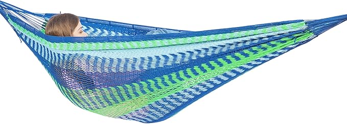 PNAEUT Mayan Hammock, Handwoven XL Thick Soft Rope Hammocks for Outdoor Indoor, Max 600 lbs Capacity, Tree Straps & Carabiners Included (Lake Superior)