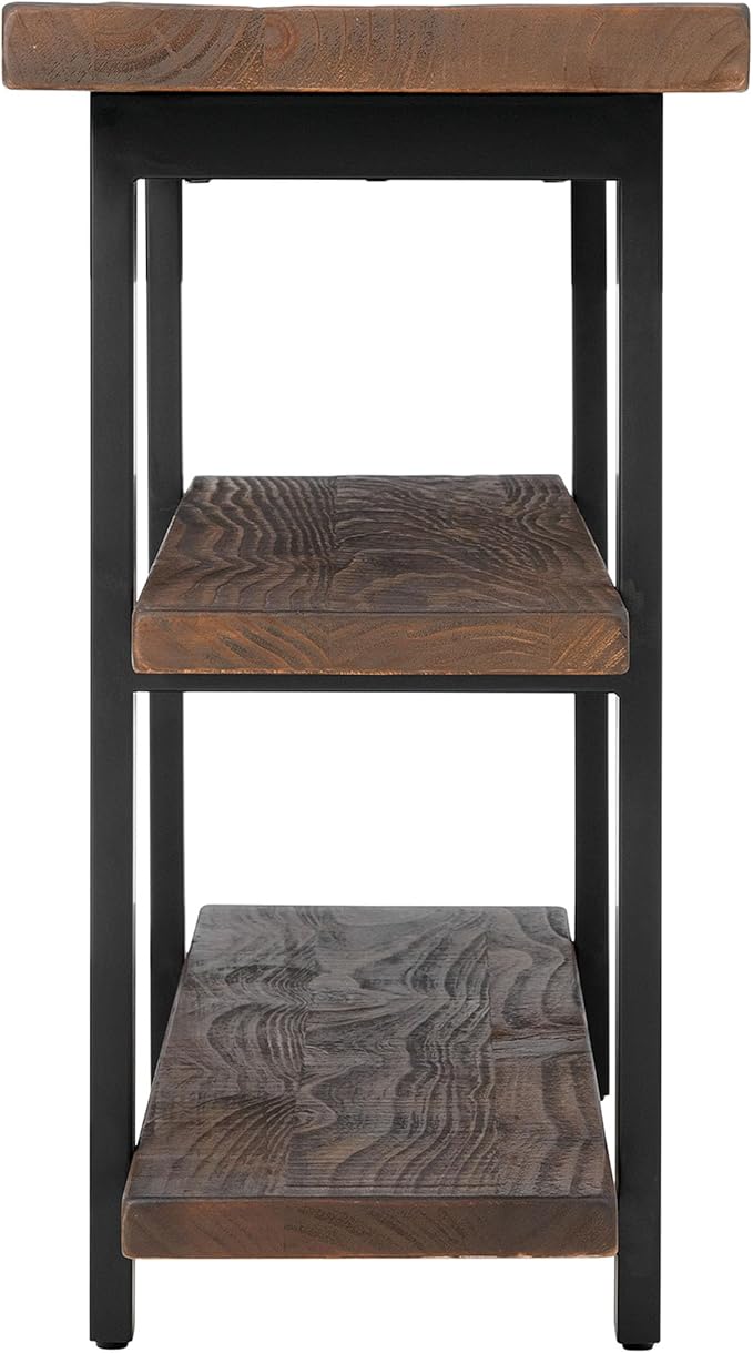 Alaterre Furniture Pomona 48" Solid Pine Wood Media Console Table with 2 Open Shelves and Metal Legs - 3-Tier Storage Display and Rustic Industrial Accent Furniture in Natural Finish