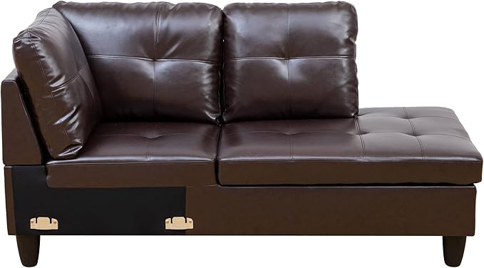 NicBex Sectional Couch 2 Pieces 66.5" L Sofa with Right Chaise Faux Leather L Shaped Cloud Couch for Living Room Furniture Sets with Cushion, Modular Sofa for Living Room & Small Apartment, Brown