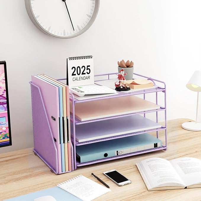 gianotter 4-Tier Paper Organizer With Magazine Holder, Desk Organizers and Accessories, File Organizer for Office Supplies Storag (Purple)