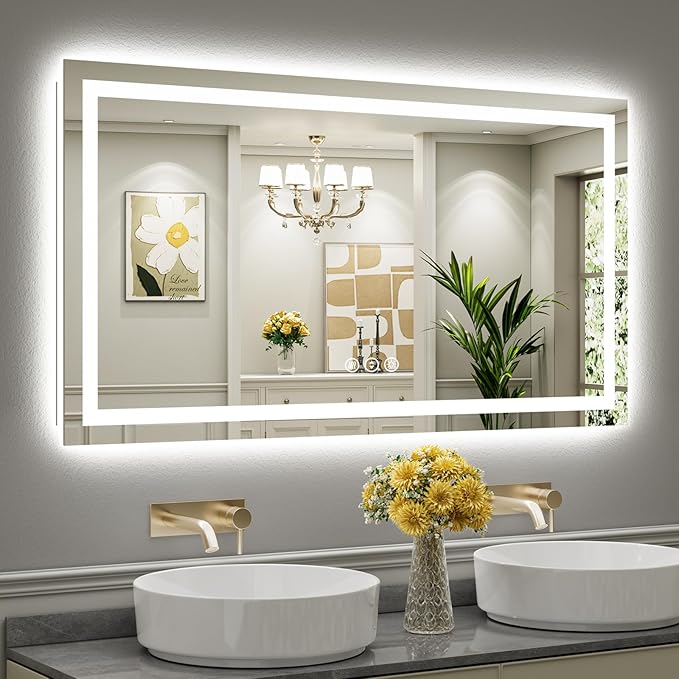 55"x30" LED Bathroom Mirror with Lights, Backlit & Front Lit, Anti-Fog Lighted Bathroom Vanity Mirror for Wall, Memory Function, Dimmable, HD Tempered Glass, Shatter-Proof