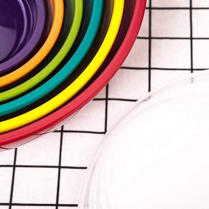 KX-WARE Melamine Mixing Bowls with Lids - 6 Piece Melamine Bowls and 6 Piece Plastic Lids, Multicolor
